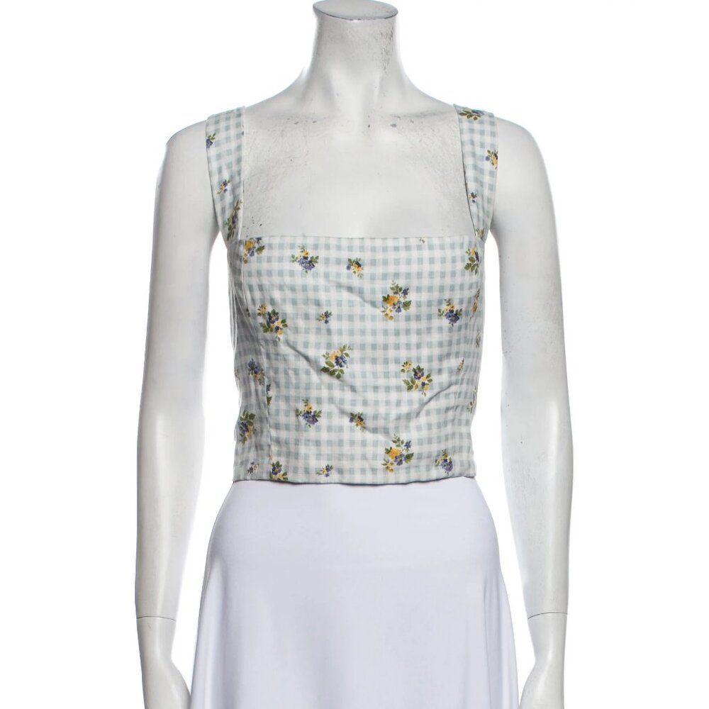 Reformation Linen Plaid Print Crop Top US 12